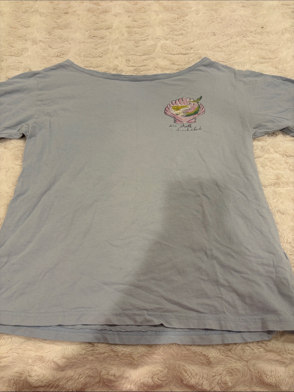 Hollister Light Blue Scoop Neck Tee with Pink & Green Shell Graphic